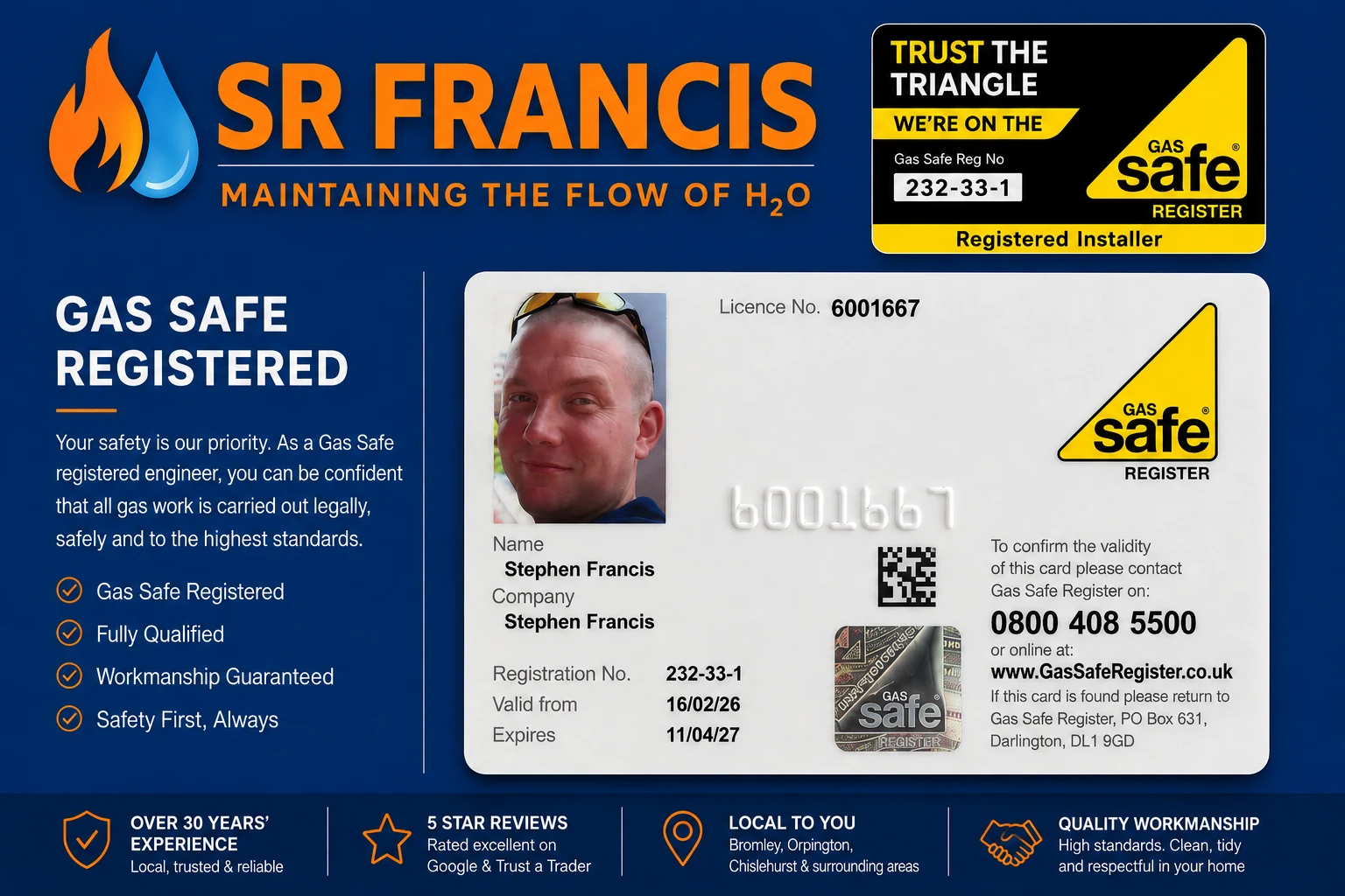 SR Francis Gas Safe Registered credentials